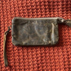 Brown Leather Wristlet by Myra Bag